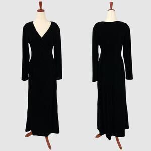 90s Vintage Ronni Nicole by Ouida Black Velvet Long Sleeve Wrap Dress Size 6